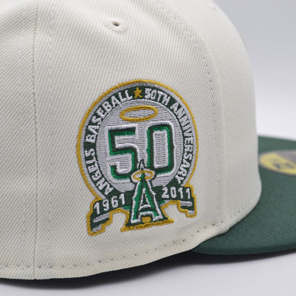 New Era Anaheim Angels White/Pine/Gold 50th Anniversary 59FIFTY Fitted Hat
