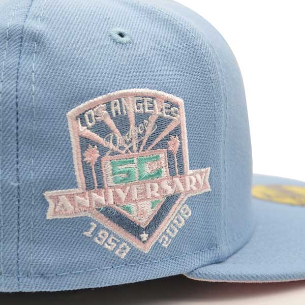New Era Los Angeles Dodgers Sky Blue 50th Anniversary Pink Undervisor 59FIFTY Fitted Hat