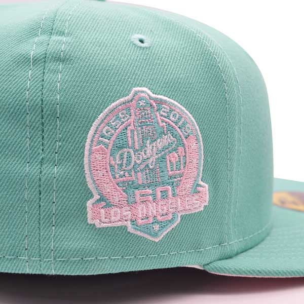 New Era Los Angeles Dodgers Mint 60th Anniversary Pink Undervisor 59FIFTY Fitted Hat