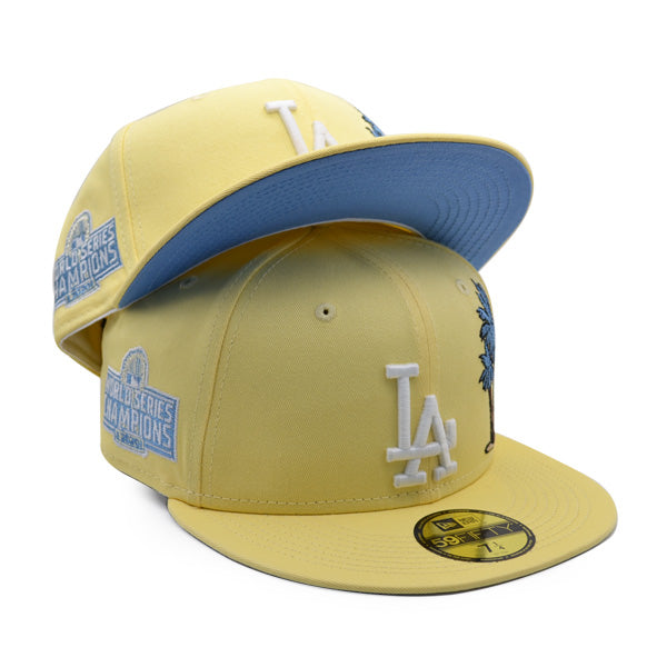New Era Los Angeles Dodgers Soft Yellow 2020 World Series Sky Blue Bottom 59FIFTY Fitted Hat