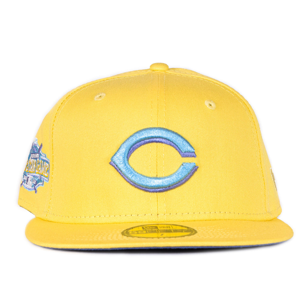 New Era Cincinnati Reds Yellow All-Star Game Lavender Undervisor 59FIFTY Fitted Hat