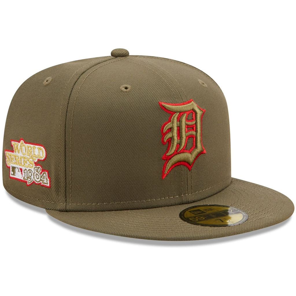 New Era Detroit Tigers Olive 1984 World Series Scarlet Undervisor 59FIFTY Fitted Hat