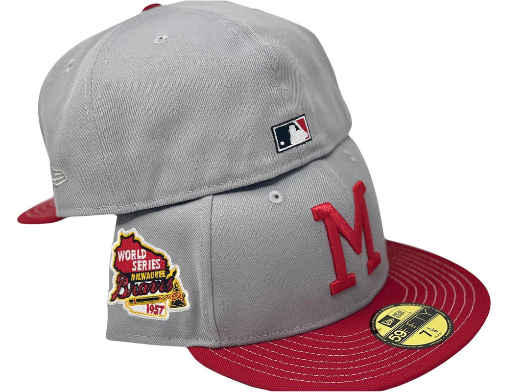 New Era Milwaukee Braves 1957 World Series Gray/Burgundy 59FIFTY Fitted Hat