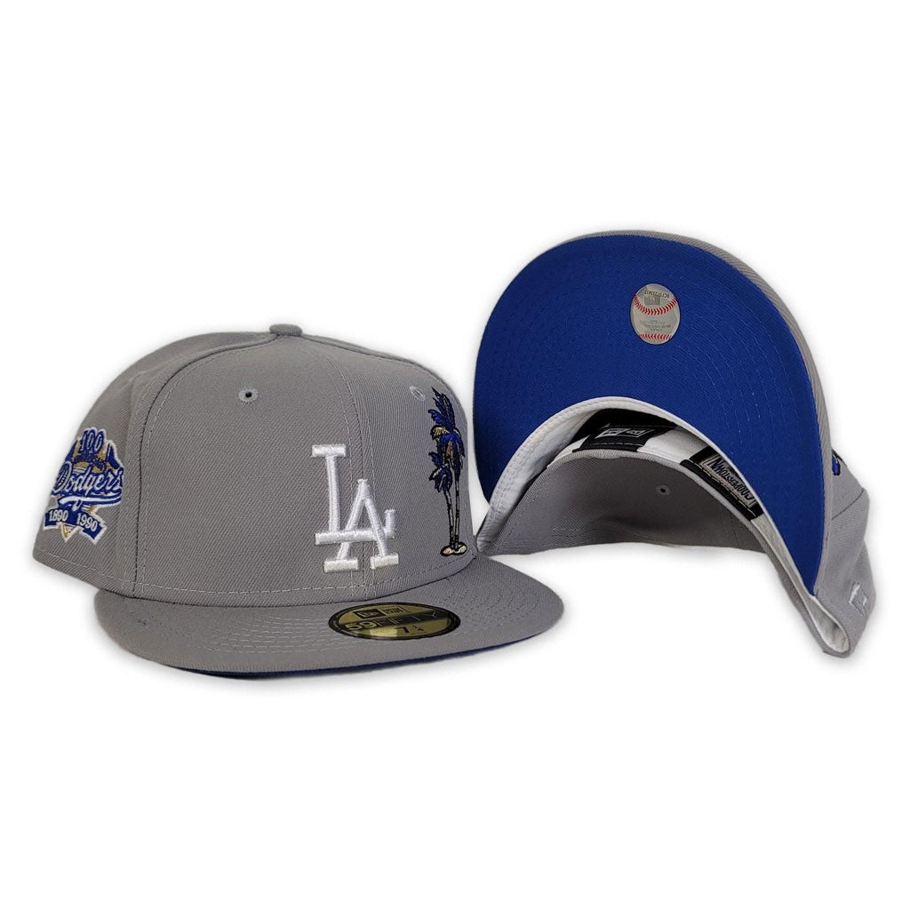 New Era Los Angeles Dodgers Gray/Royal Blue Palm tree 100th Anniversary 59FIFTY Fitted Hat