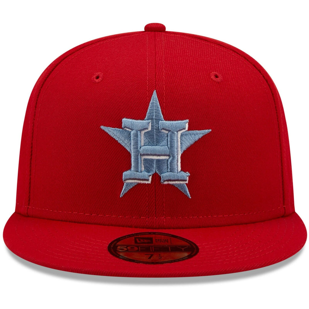 New Era Houston Astros Scarlet Red 50th Anniversary Blue Undervisor 59FIFTY Fitted Hat