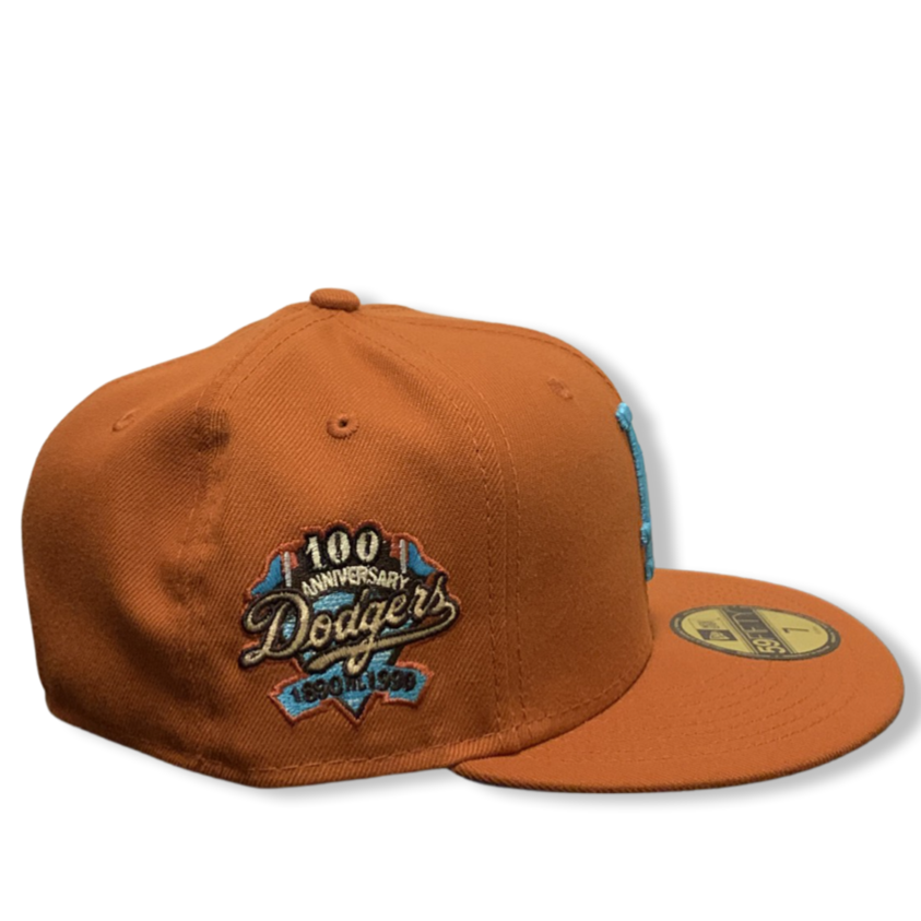 New Era Los Angeles Dodgers Rust Orange 100th Anniversary Sky Blue Undervisor 59FIFTY Fitted Hat