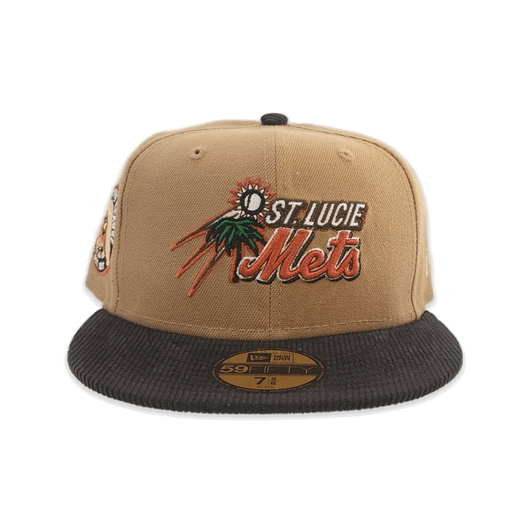 New Era St. Lucie Mets Florida State League Khaki/Black Corduroy 59FIFTY Fitted Hat