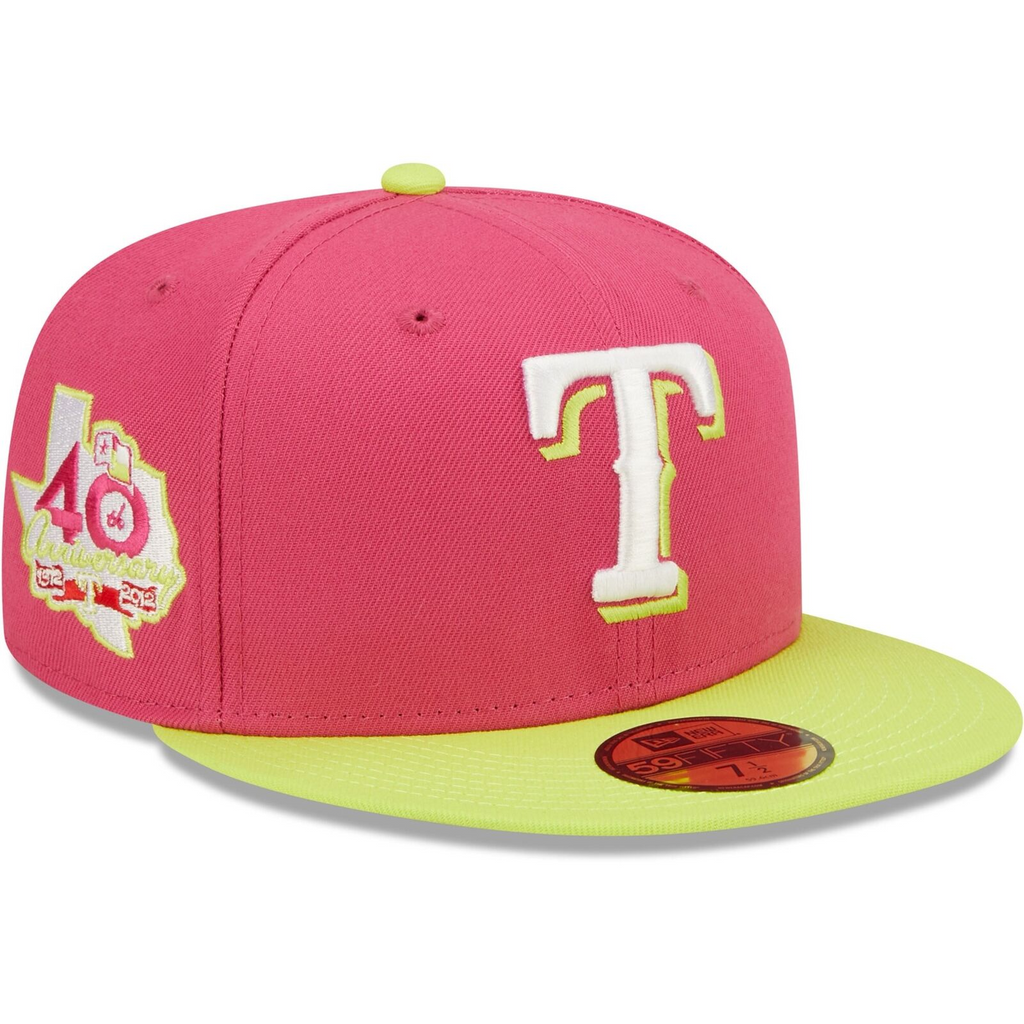 New Era Pink Texas Rangers 40th Anniversary Beetroot Cyber 59FIFTY Fitted Hat