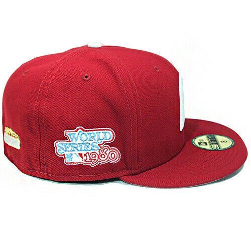 New Era Philadelphia Phillies Cardinal Red 1980 World Series Patches 59FIFTY Fitted Hat