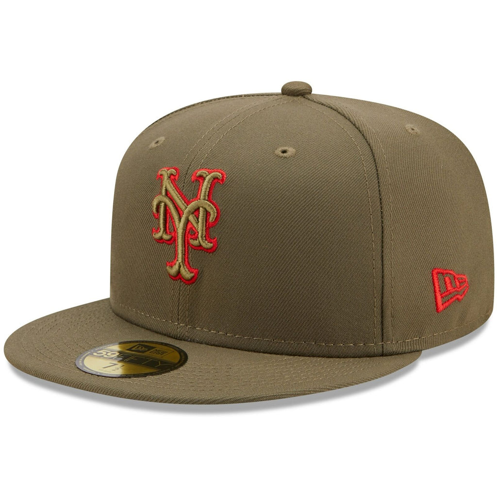New Era New York Mets Olive 2000 World Series Scarlet Undervisor 59FIFTY Fitted Hat