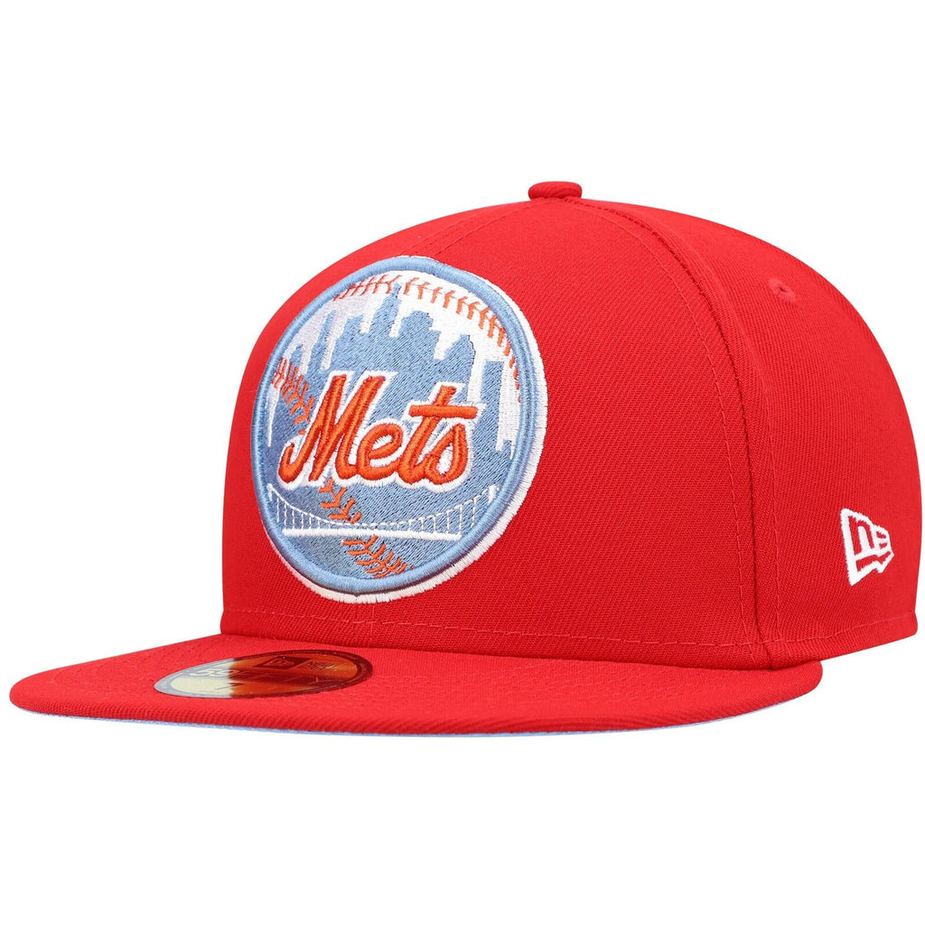 New Era Scarlet New York Mets 2000 World Series Logo Blue Undervisor 59FIFTY Fitted Hat
