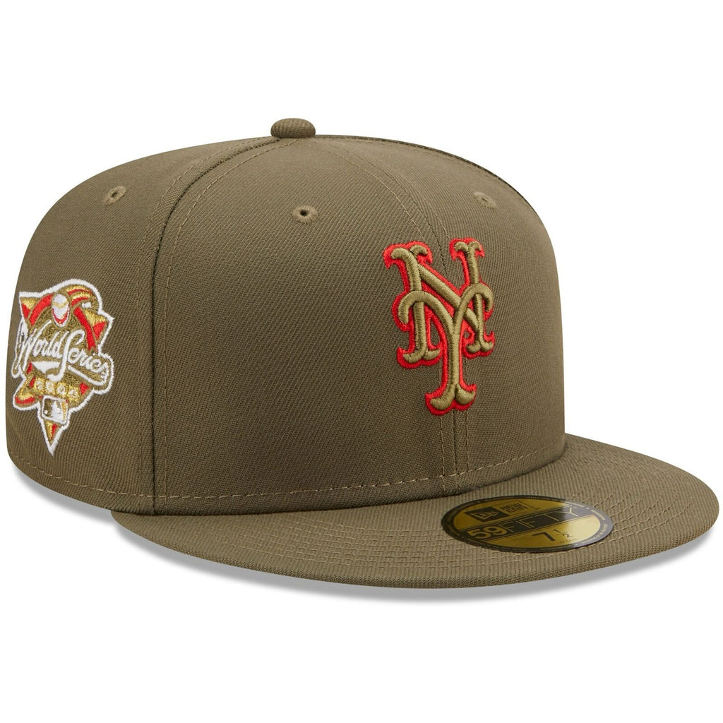 New Era New York Mets Olive 2000 World Series Scarlet Undervisor 59FIFTY Fitted Hat
