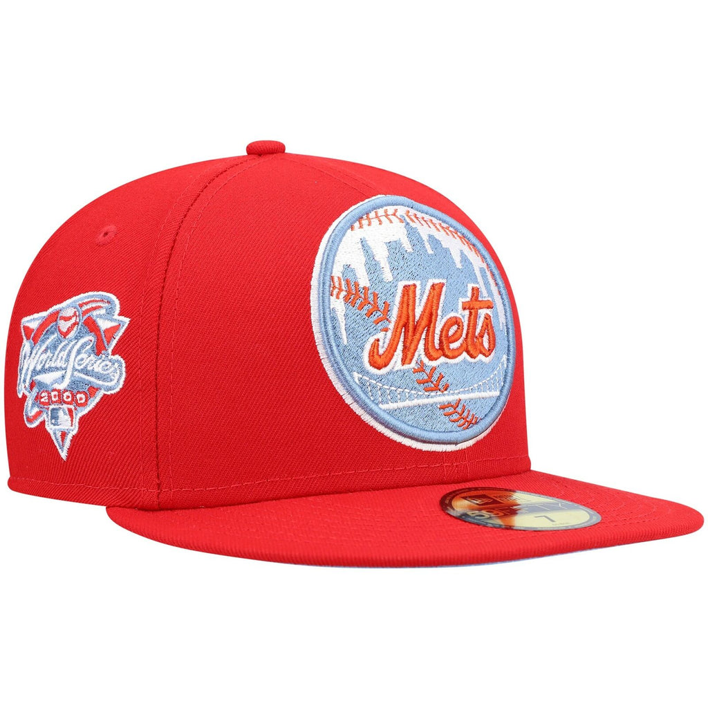New Era Scarlet New York Mets 2000 World Series Logo Blue Undervisor 59FIFTY Fitted Hat