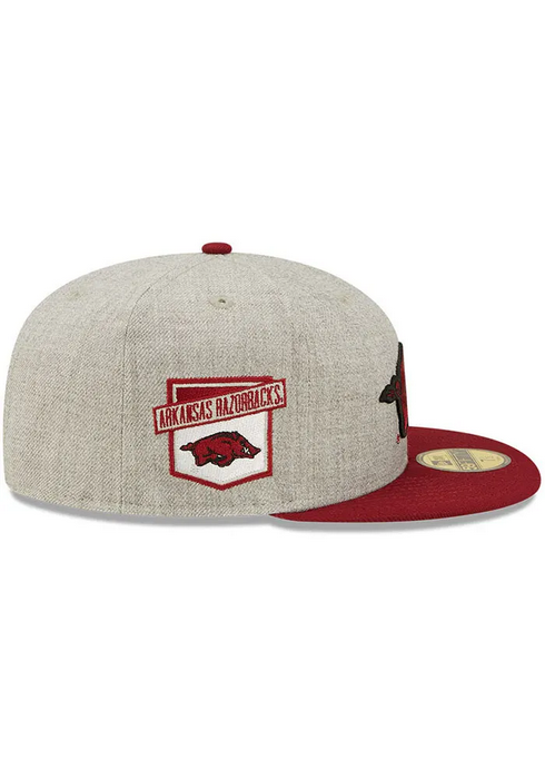 Arizona Razorbacks Hat New Era Arkansas Razorbacks Grey Heather Patch 59FIFTY Fitted Hat