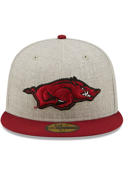 Arizona Razorbacks Hat New Era Arkansas Razorbacks Grey Heather Patch 59FIFTY Fitted Hat