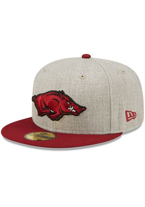 Arizona Razorbacks Hat New Era Arkansas Razorbacks Grey Heather Patch 59FIFTY Fitted Hat