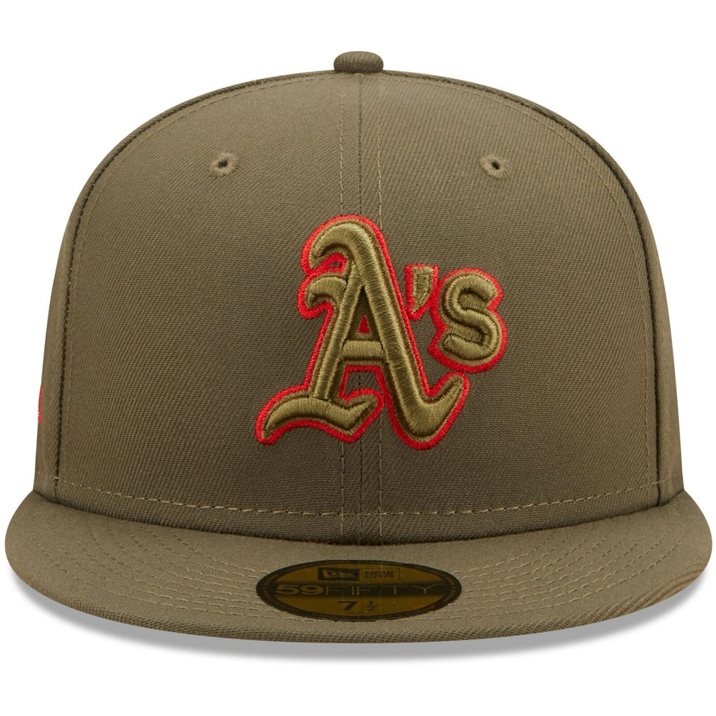 New Era Oakland Athletics Olive 40th Anniversary Scarlet Undervisor 59FIFTY Fitted Hat