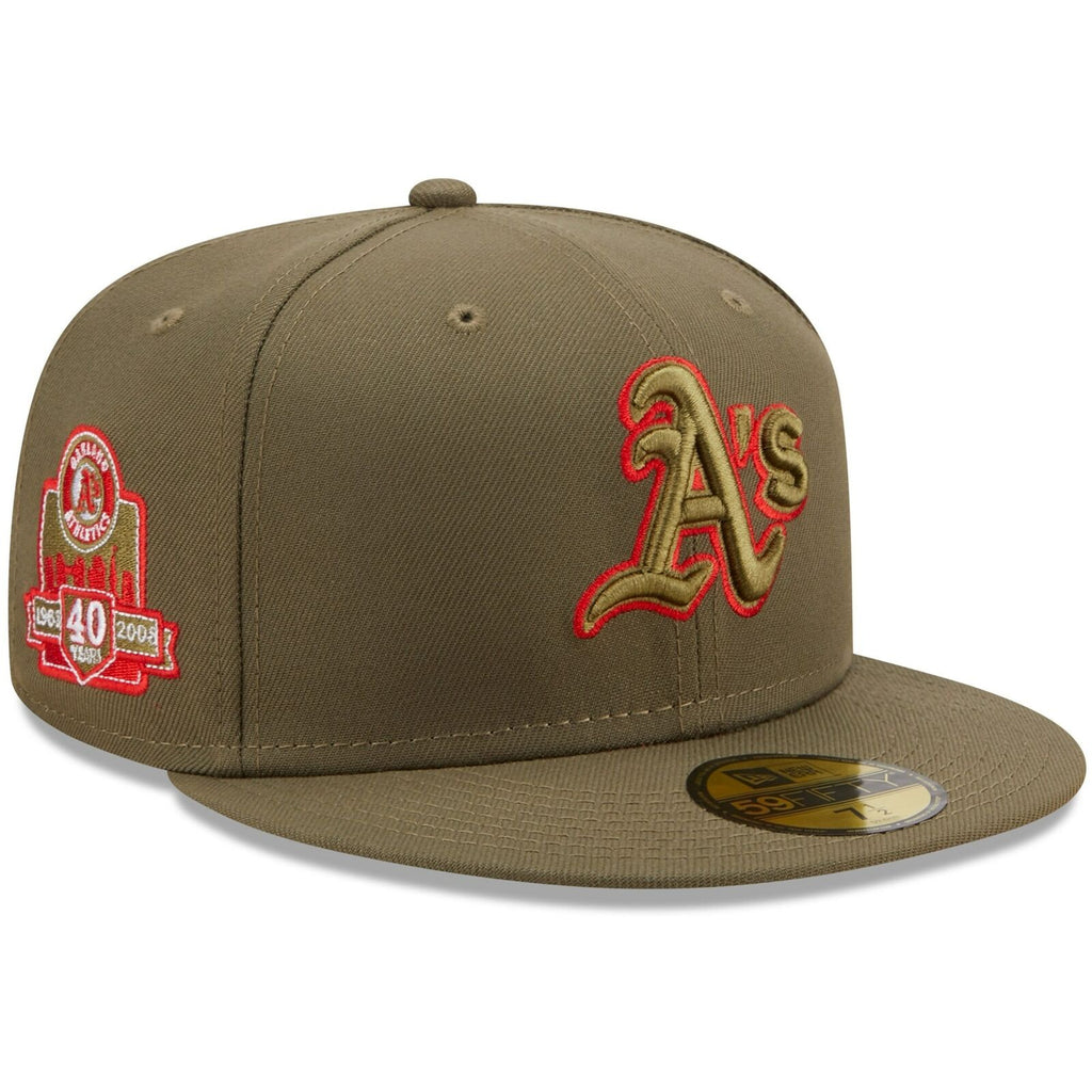 New Era Oakland Athletics Olive 40th Anniversary Scarlet Undervisor 59FIFTY Fitted Hat