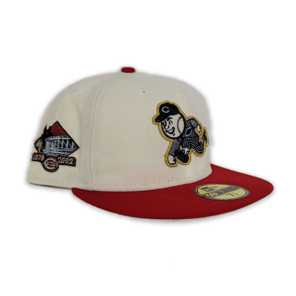 New Era Off White Cincinnati Reds 1970-2002 Patch 59FIFTY Fitted Hat