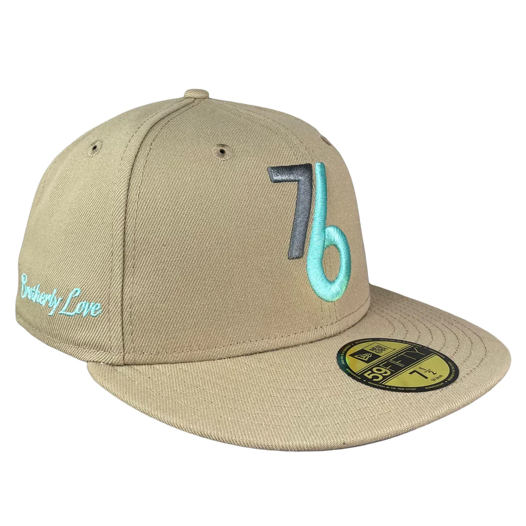 New Era Philadelphia 76ers Camel Tan/Storm Gray "Art Museum" Brotherly Love 59FIFTY Fitted Hat