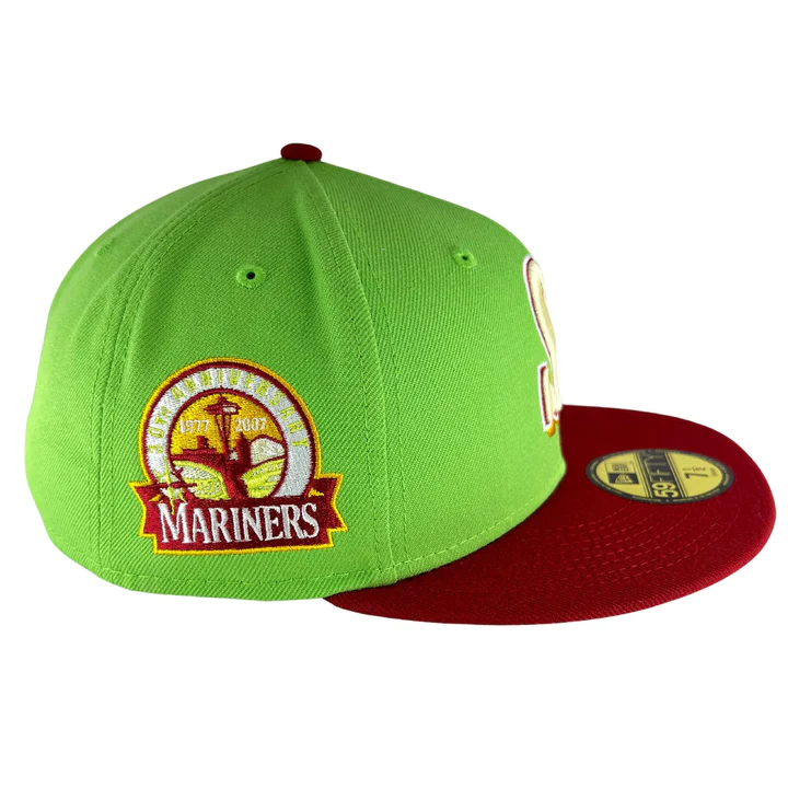 New Era Seattle Mariners Lime/Cardinal 30th Anniversary "Shaggy" Inspired 59FIFTY Fitted Hat