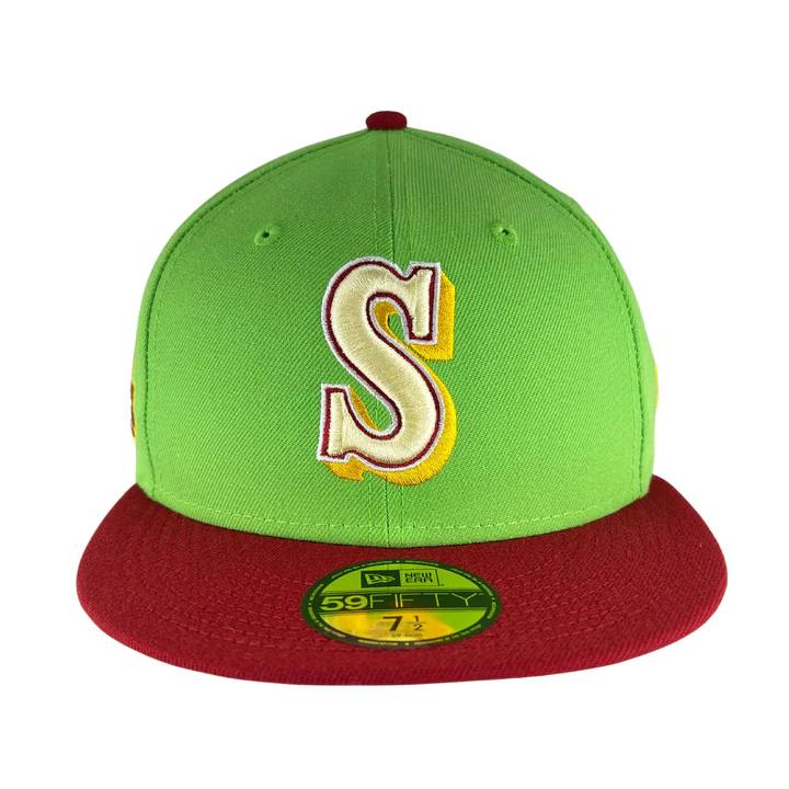 New Era Seattle Mariners Lime/Cardinal 30th Anniversary "Shaggy" Inspired 59FIFTY Fitted Hat