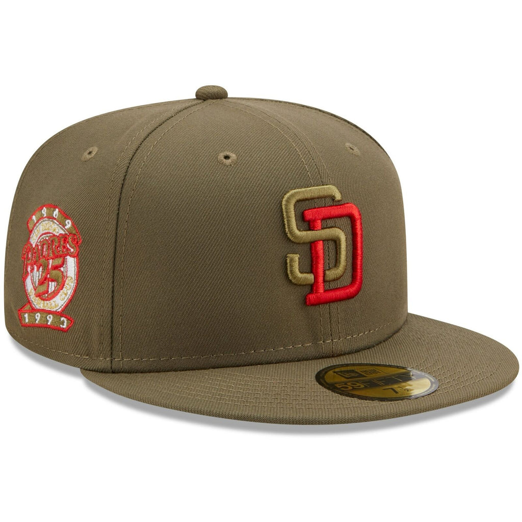 New Era San Diego Padres Olive 25th Anniversary Scarlet Undervisor 59FIFTY Fitted Hat