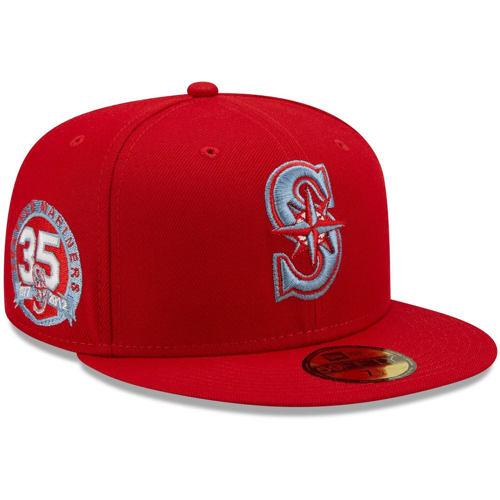 New Era Seattle Mariners Scarlet Red 35 Seasons Blue Undervisor 59FIFTY Fitted Hat