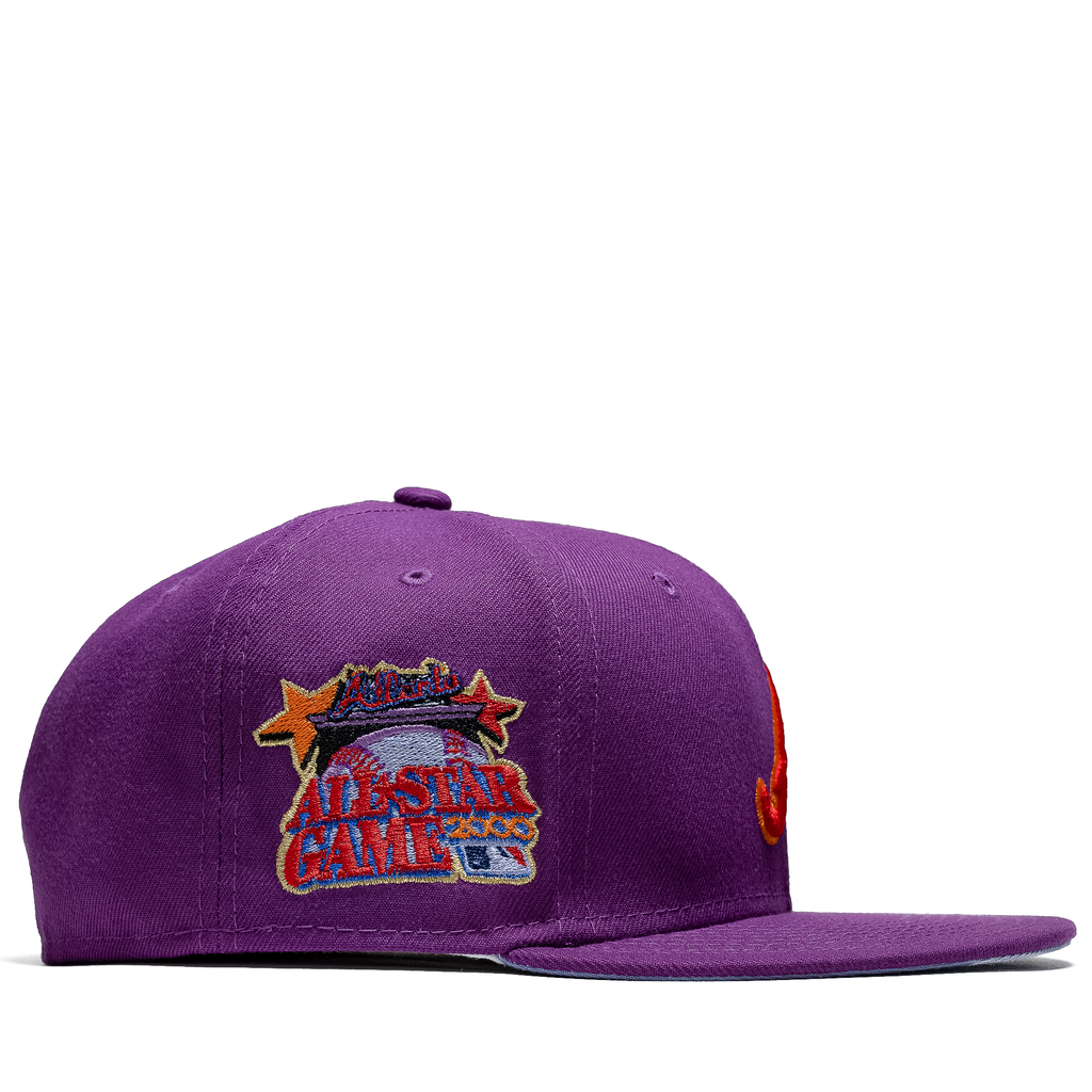 New Era x Politics Atlanta Braves Hip Hop Inspired Grape/Red Lavender UV 59FIFTY Fitted Hat