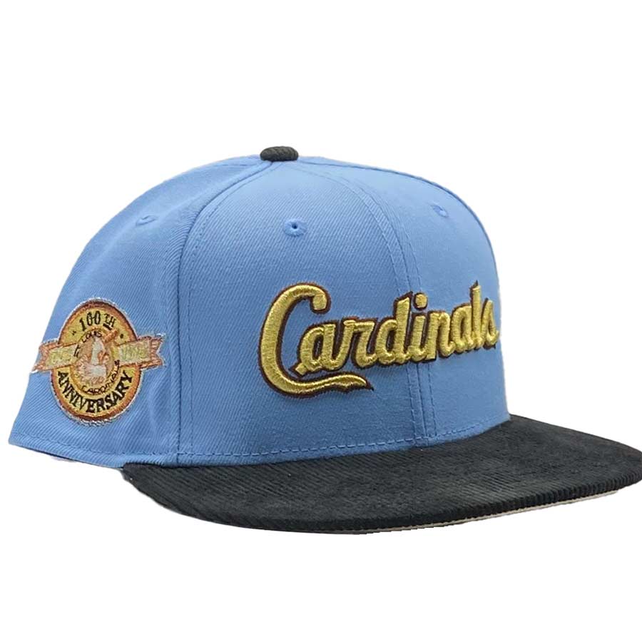 New Era St. Louis Cardinals Sky Blue/Black Corduroy 100th Anniversary 59FIFTY Fitted Hat