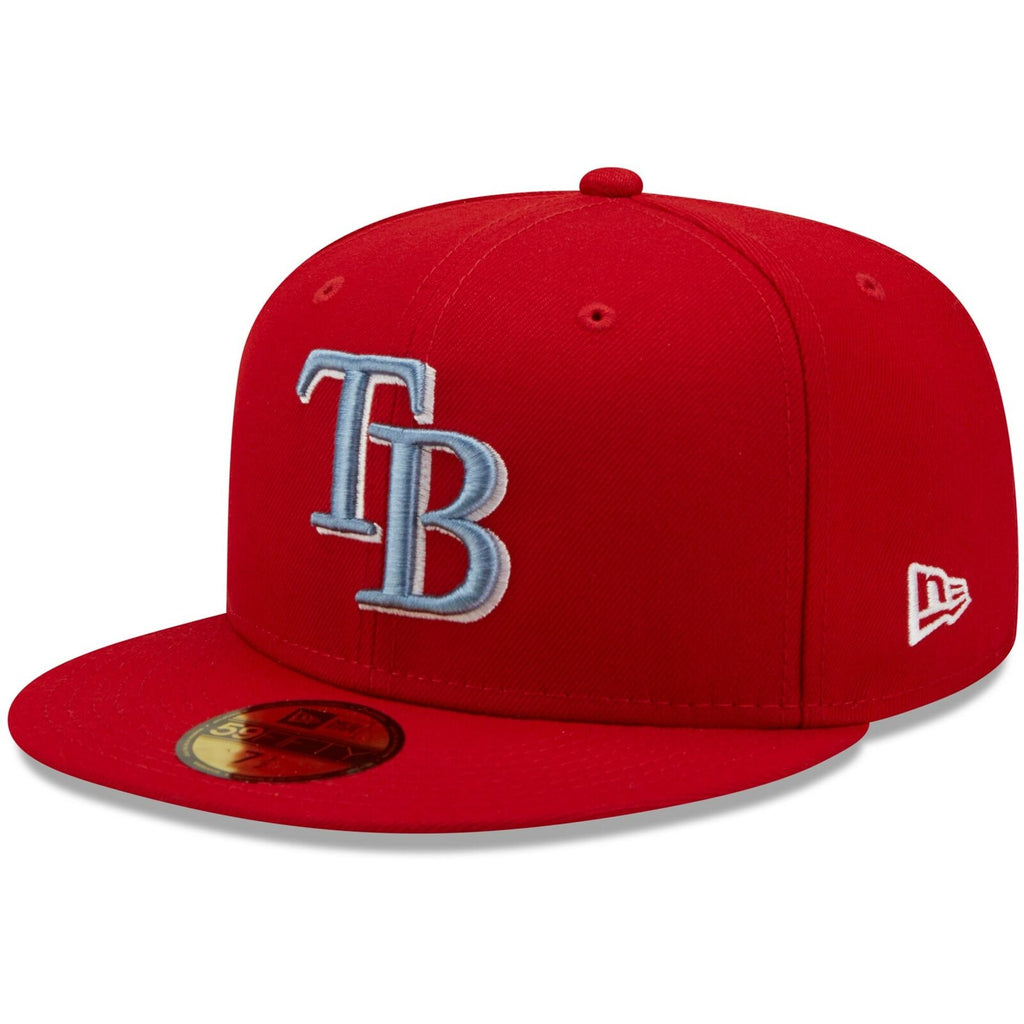 New Era Tampa Bay Rays Scarlet Red 20 Seasons Blue Undervisor 59FIFTY Fitted Hat