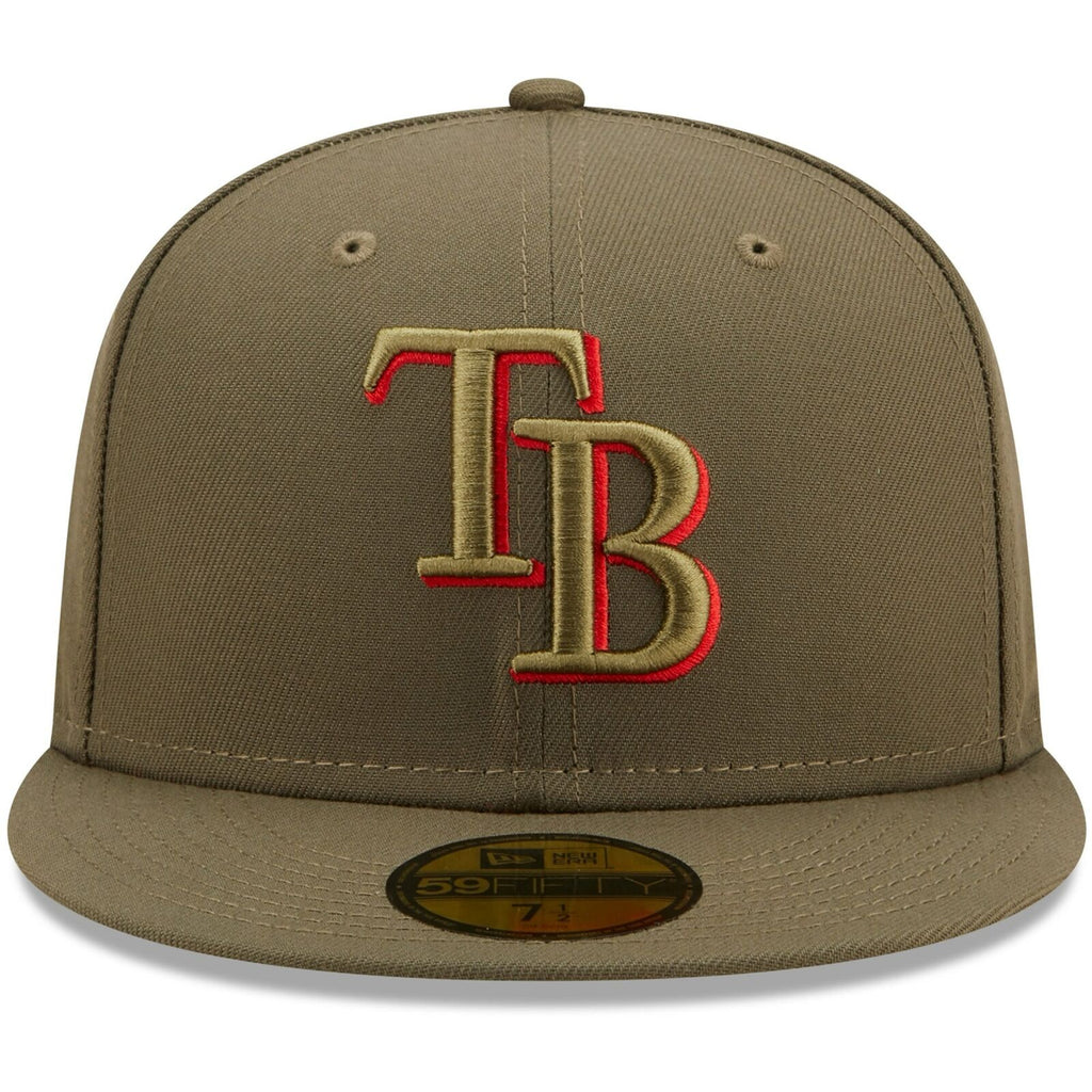 New Era Olive Tampa Bay Rays Scarlet Undervisor 59FIFTY Fitted Hat