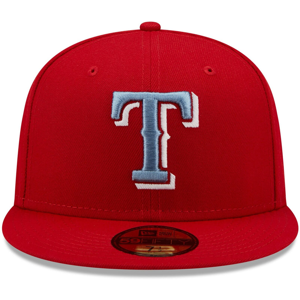 New Era Texas Rangers Scarlet Red 2010 World Series Blue Undervisor 59FIFTY Fitted Hat