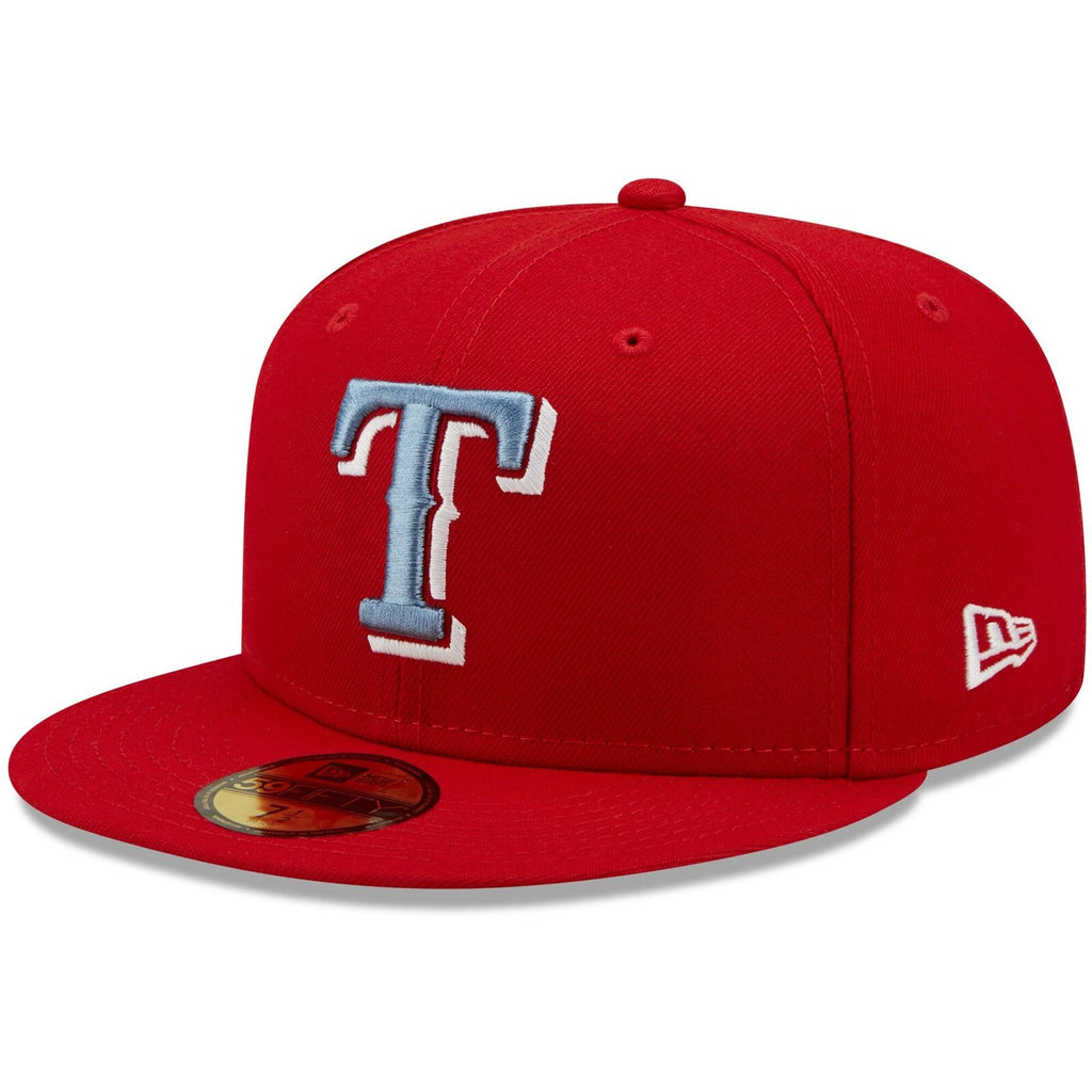 New Era Texas Rangers Scarlet Red 2010 World Series Blue Undervisor 59FIFTY Fitted Hat