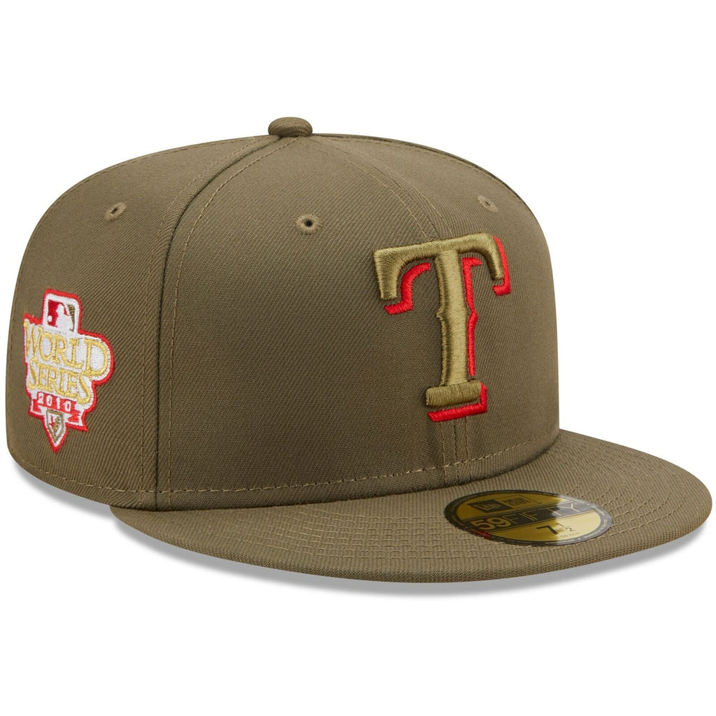 New Era Texas Rangers Olive 2010 World Series Scarlet Undervisor 59FIFTY Fitted Hat