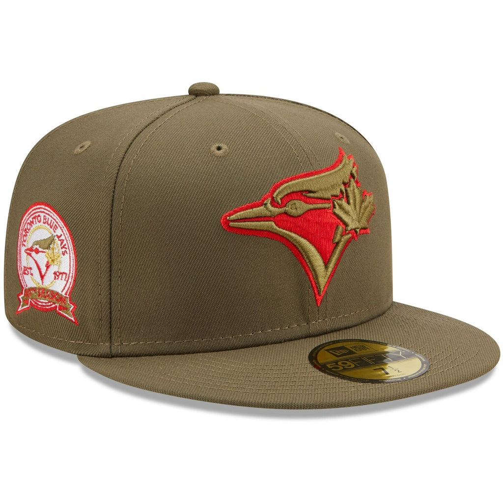 New Era Toronto Blue Jays Olive 40th Season Scarlet Undervisor 59FIFTY Fitted Hat