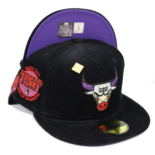 New Era Chicago Bulls Black Corduroy 6x World Champs 59FIFTY Fitted Hat