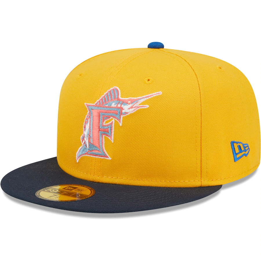 New Era Florida Marlins Gold/Azure Cooperstown Collection 1993 Inaugural Season Undervisor 59FIFTY Fitted Hat