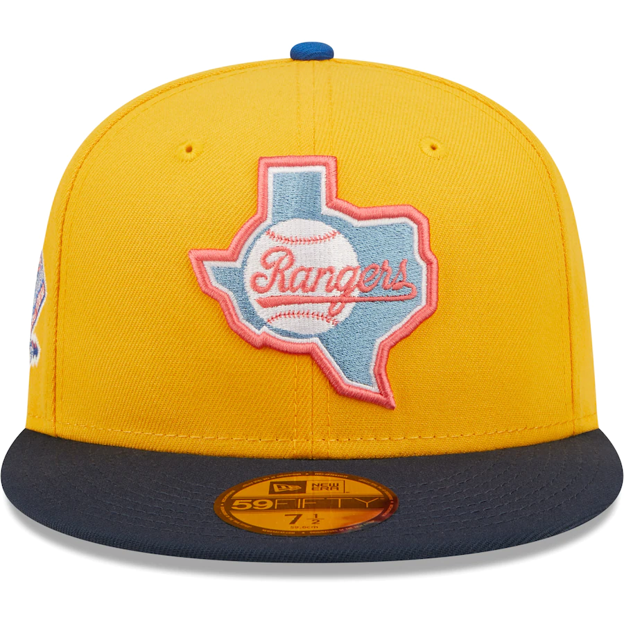 New Era Texas Rangers Gold/Azure Arlington Stadium Undervisor 59FIFTY Fitted Hat