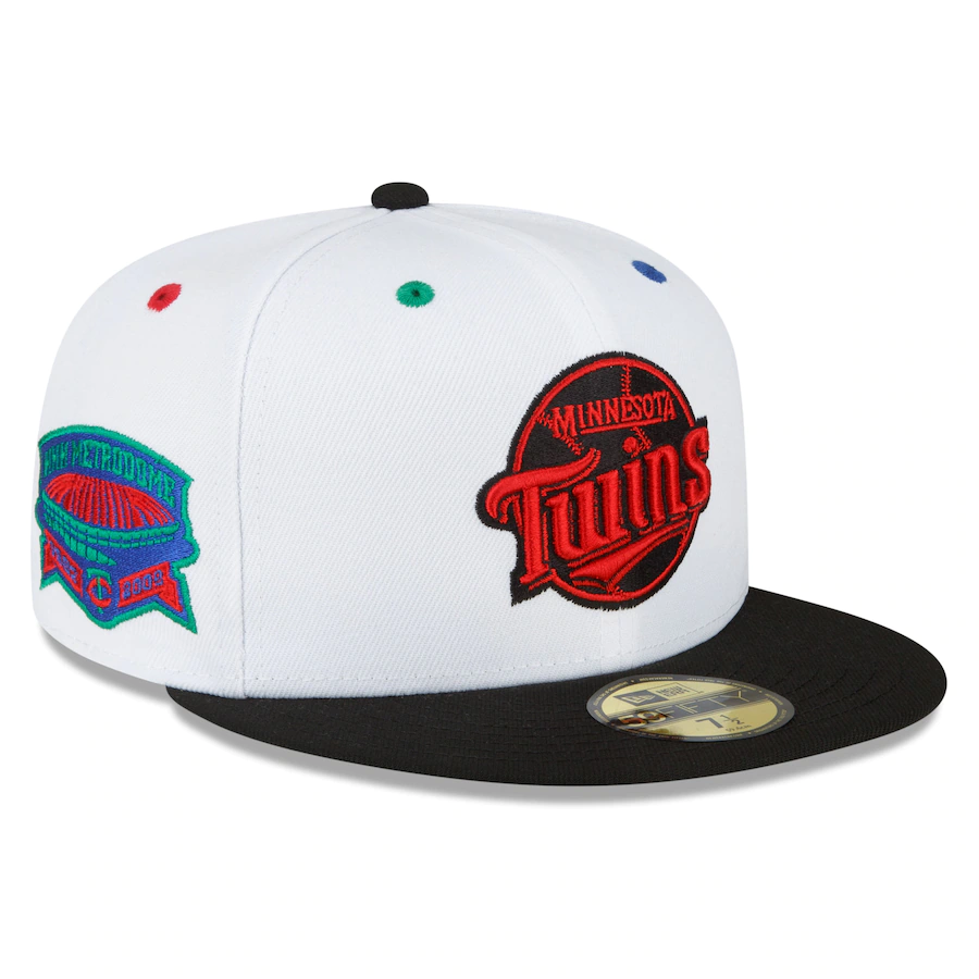 New Era Minnesota Twins White/Black Final Season at HHH Metrodome Primary Eye 59FIFTY Fitted Hat