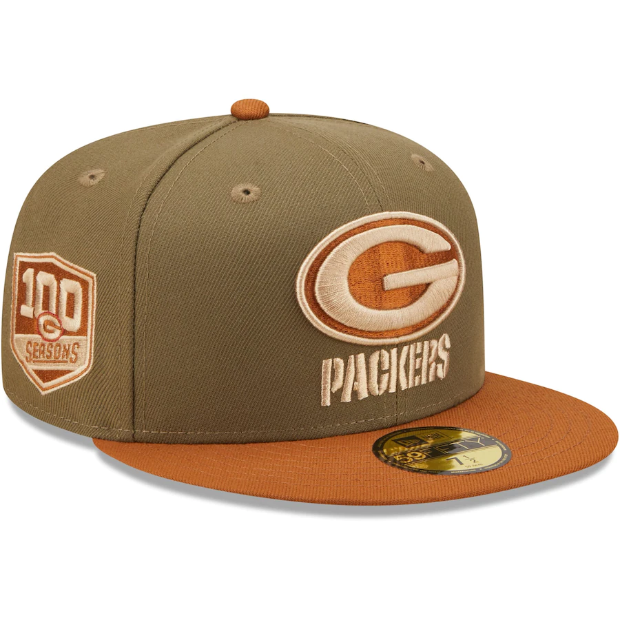 New Era Green Bay Packers 100 Seasons Olive/Brown Toasted Peanut 59FIFTY Fitted Hat