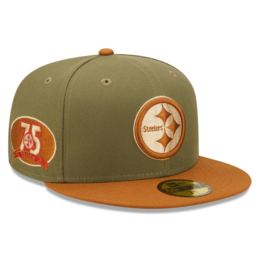 New Era Pittsburgh Steelers 75 Season Olive/Brown Toasted Peanut 59FIFTY Fitted Hat