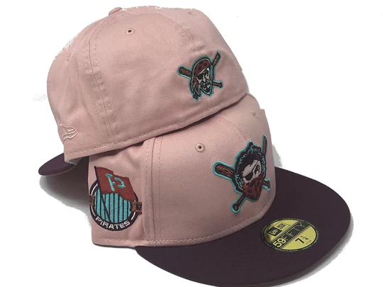 New Era Pittsburgh Pirates Soft Salmon Pink/Maroon 1887 Established 59FIFTY Fitted Hat
