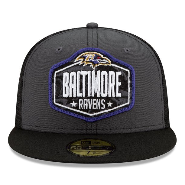 New Era Baltimore Ravens Graphite/Black 2021 NFL Draft On-Stage Mesh Back 59FIFTY Fitted Hat