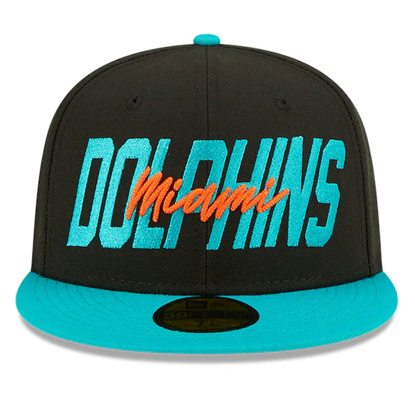 New Era Miami Dolphins  Black/Aqua 2022 NFL Draft On Stage 59FIFTY Fitted Hat