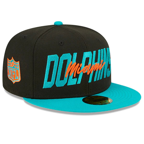 New Era Miami Dolphins  Black/Aqua 2022 NFL Draft On Stage 59FIFTY Fitted Hat