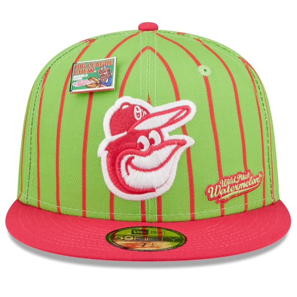 New Era MLB x Big League Chew  Baltimore Orioles Wild Pitch Watermelon Flavor Pack 59FIFTY Fitted Hat - Pink/Green