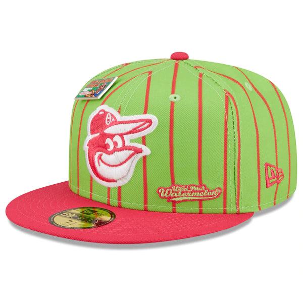 New Era MLB x Big League Chew  Baltimore Orioles Wild Pitch Watermelon Flavor Pack 59FIFTY Fitted Hat - Pink/Green
