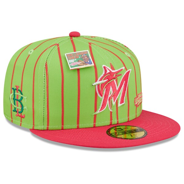 New Era MLB x Big League Chew  Miami Marlins Wild Pitch Watermelon Flavor Pack 59FIFTY Fitted Hat - Pink/Green