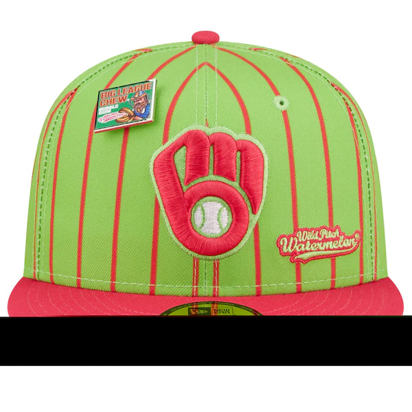 New Era MLB x Big League Chew  Milwaukee Brewers Wild Pitch Watermelon Flavor Pack 59FIFTY Fitted Hat - Pink/Green